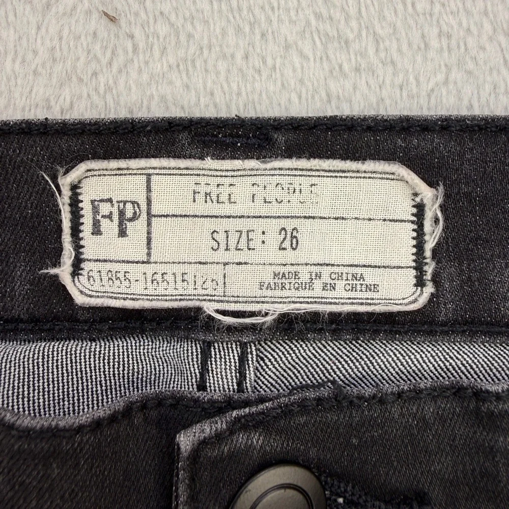 Free People Jeans Womens 26‎ Black Moto Stitch Skinny Denim Charcoal